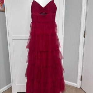 Elegant Red Layered Kids Dress